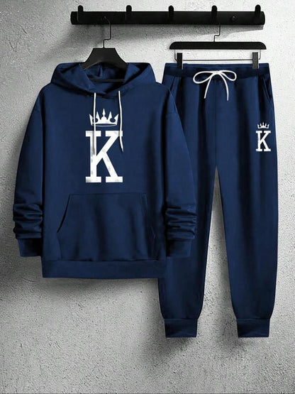 KZZ Men's Fleece Jogger Set, Hooded Sweatshirt & Drawstring Pants