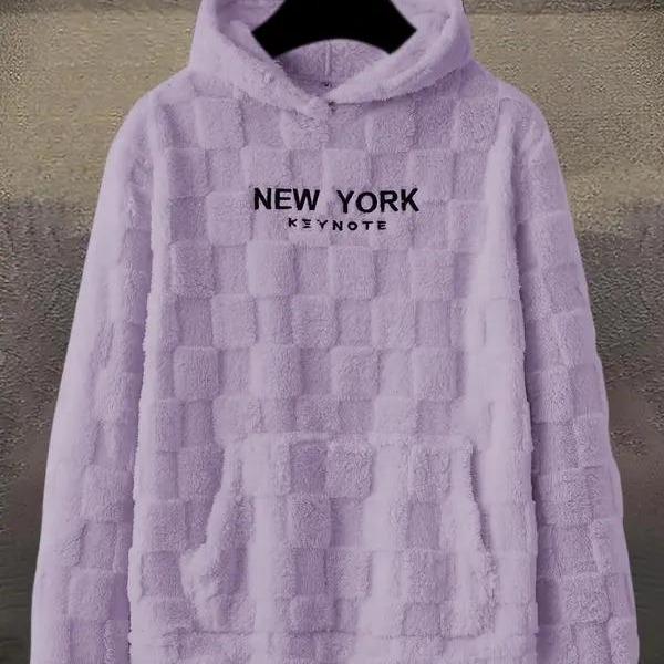 NewYork Hoodie Men's Letter Embroidery Pocket Textured Flannel Hoodie