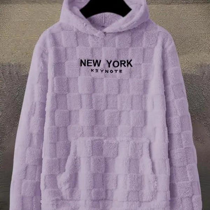 NewYork Hoodie Men's Letter Embroidery Pocket Textured Flannel Hoodie