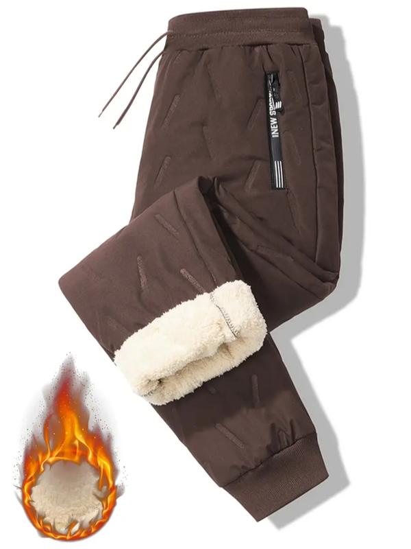 Men's Warm Fleece-Lined Straight-Leg Jogger Pants with Zipper Pockets
