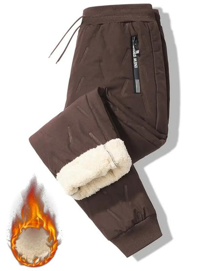 Men's Warm Fleece-Lined Straight-Leg Jogger Pants with Zipper Pockets