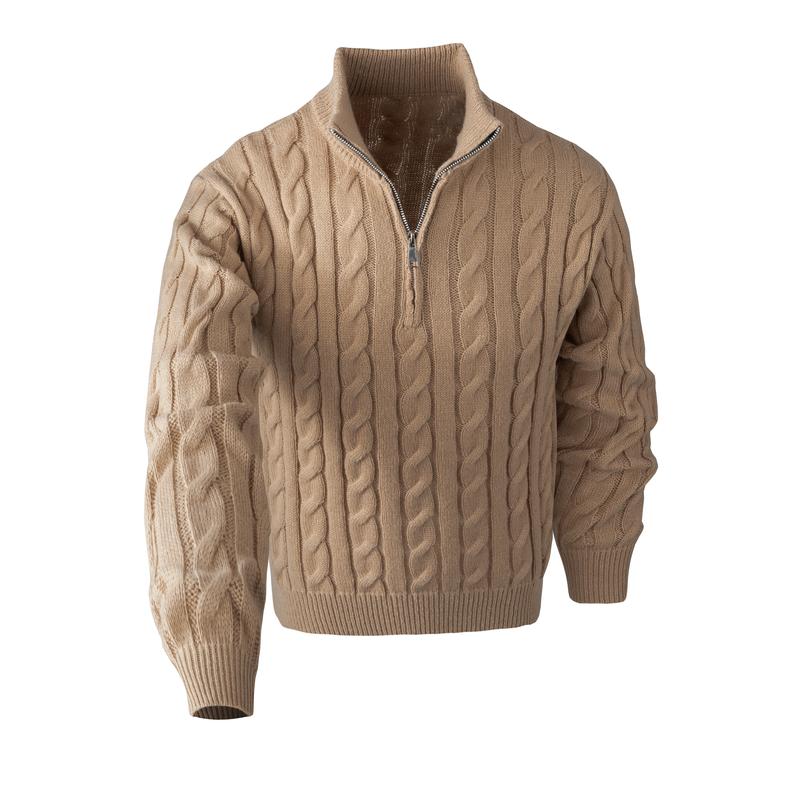 GGT Men's solid color zipper sweater, fashionable knit long sleeved