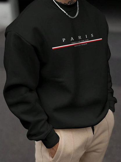 Men's Solid Color & Letter Print Drop Shoulder Sweatshirt
