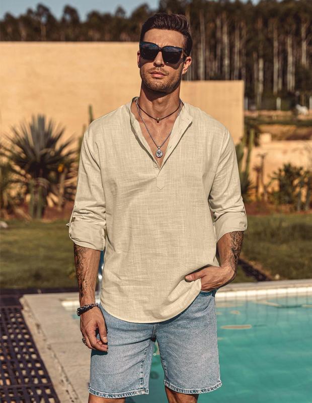 Men's Cotton Linen  Shirt Long Sleeve Hippie Casual Beach T Shirts Menswear