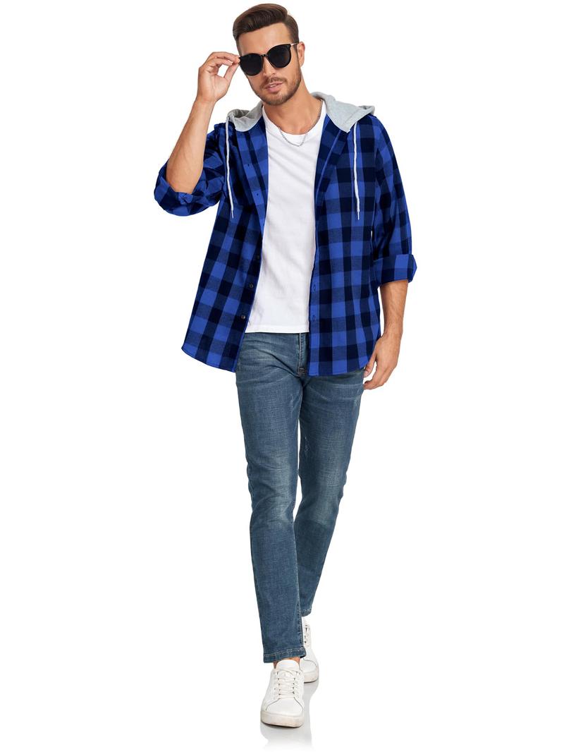 Plaid Patchwork Button Front Hooded Jacket