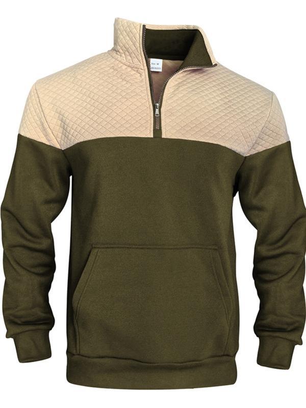 KZZ Men's Fall/Winter Patchwork Design Casual Stand-Up Collar Zipper Hoodie Sweatshirt