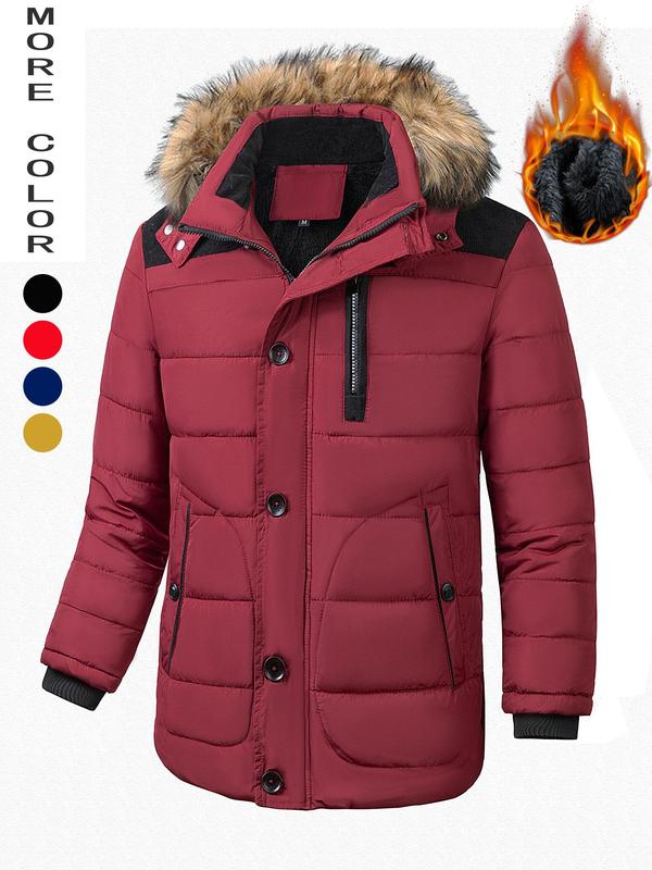 Men's Contrast Faux Fur Trim Hooded Jacket