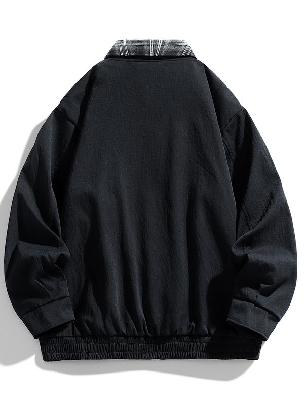 Men's Casual Loose-Fit Woven Jacket Vintage British Style Colorblock Design
