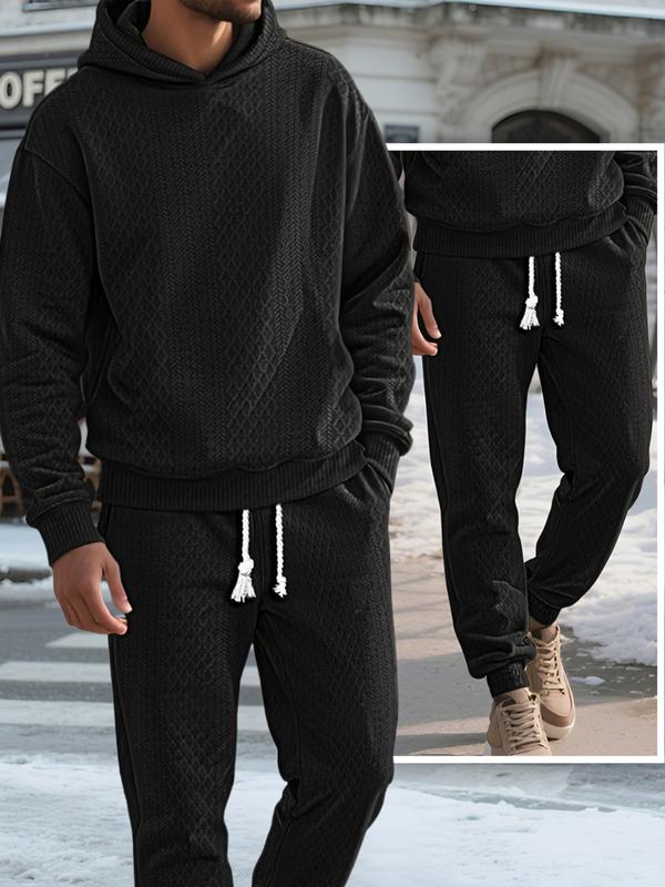 KZZ Two-piece men's solid color hooded sweatshirt and drawstring pants set
