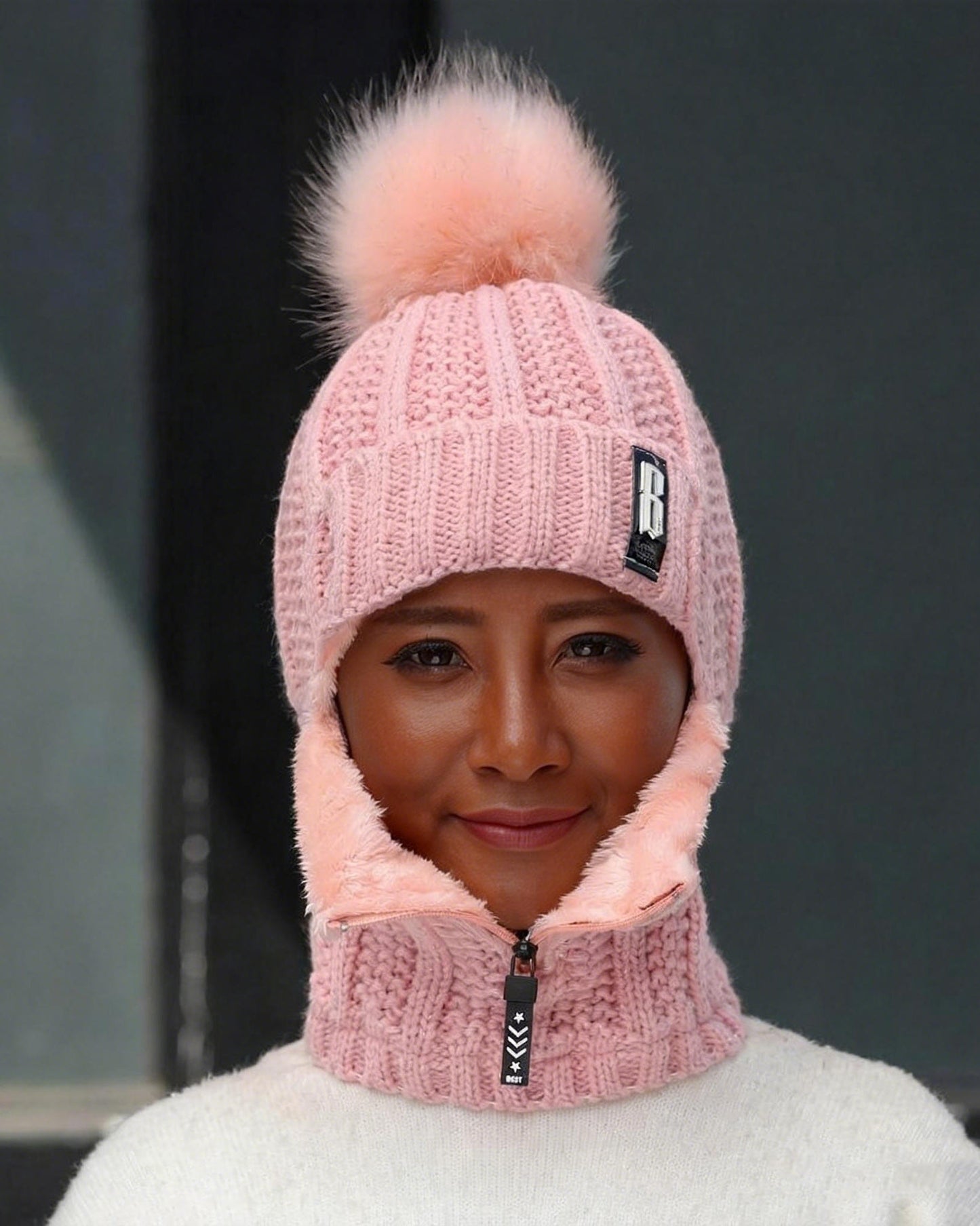 Cute Pom-Pom Neck Gaiter Warm Knit Beanie