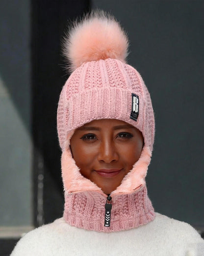 Cute Pom-Pom Neck Gaiter Warm Knit Beanie