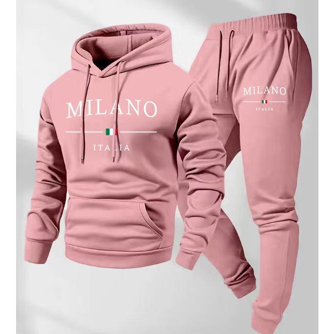 KZZ Men's  Letter Printed Hoodie and Drawstring Sweatpants Set