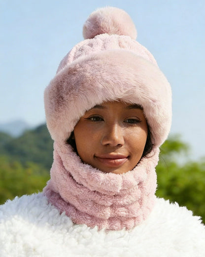 Hat And Scarf One-piece Plus Velvet Padded Windproof Cold-proof Cap