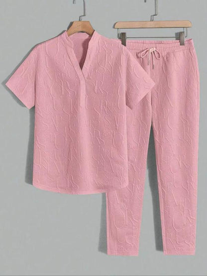 letter T-shirt and drawstring pants spring and summer casual set