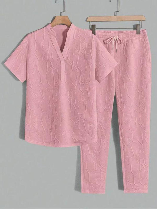 letter T-shirt and drawstring pants spring and summer casual set