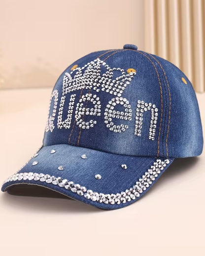 High-quality Rhinestone Queen Retro Adjustable Denim Baseball Cap