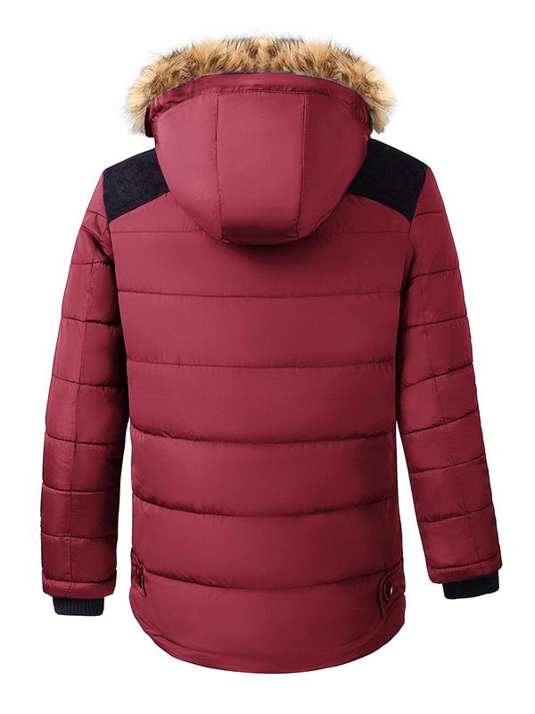 Men's Contrast Faux Fur Trim Hooded Jacket