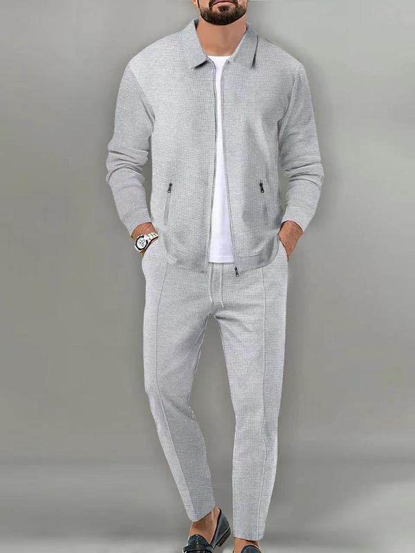 GGT Sporty Two-piece Set Men's Plain Zip Up Jacket & Drawstring Waist Pants Tracksuit Set
