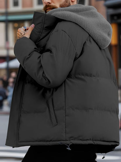 GGT Men's Thickened Windproof Winter Jacket - Cold-Resistant Warm Fleece Lined Hooded Coat