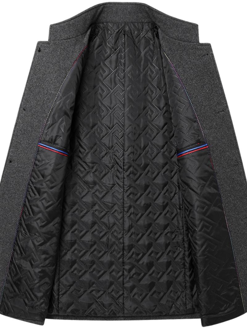 KZZ Men's Solid Color Overcoat, Elegant, Casual, Comfortable Long-Sleeved Button-Down Jacket