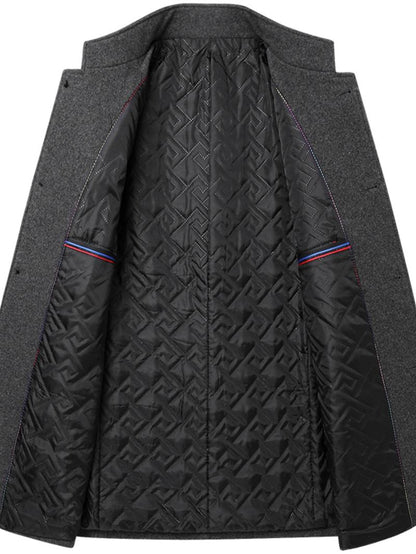 KZZ Men's Solid Color Overcoat, Elegant, Casual, Comfortable Long-Sleeved Button-Down Jacket