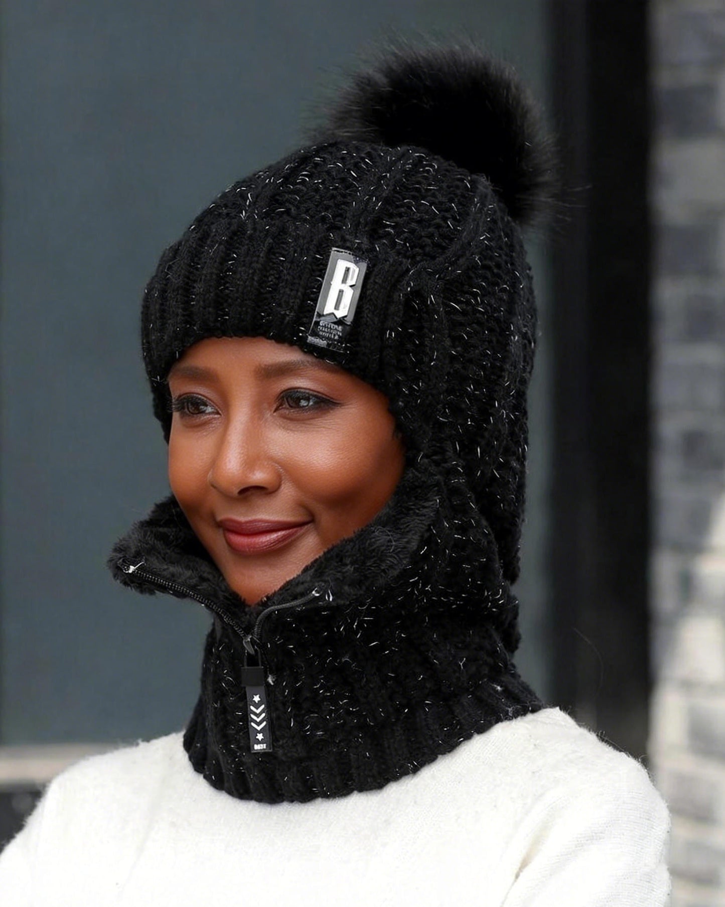 Cute Pom-Pom Neck Gaiter Warm Knit Beanie