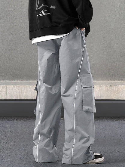 Men's Loose Letter Patched Contrast Binding Pocket  Cargo Pants