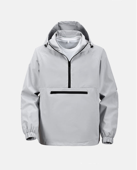 GGT Men's Solid Color Half Zip Pocket Hooded Jacket