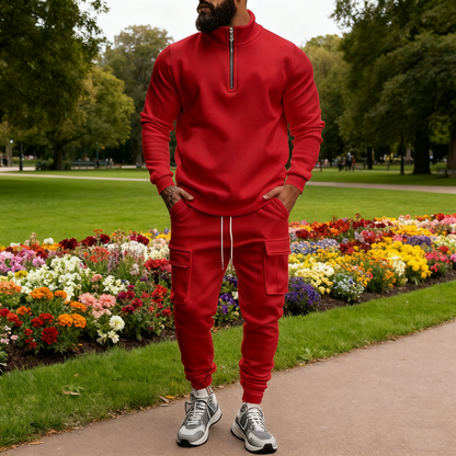 KZZ Men's Casual Fleece Lined Zipper Work Pants Set