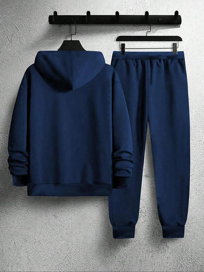 KZZ Men's Fleece Jogger Set, Hooded Sweatshirt & Drawstring Pants