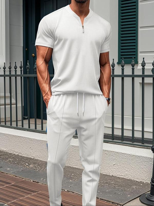 Men's Pure Color Jacket and Sports Leisure Long Pants