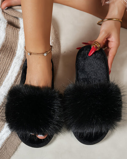 Fluffy Solid Color Long Plush Soft Sole Fuzzy Slippers