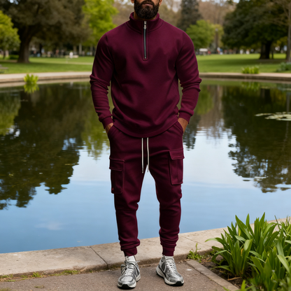 KZZ Men's Casual Fleece Lined Zipper Work Pants Set