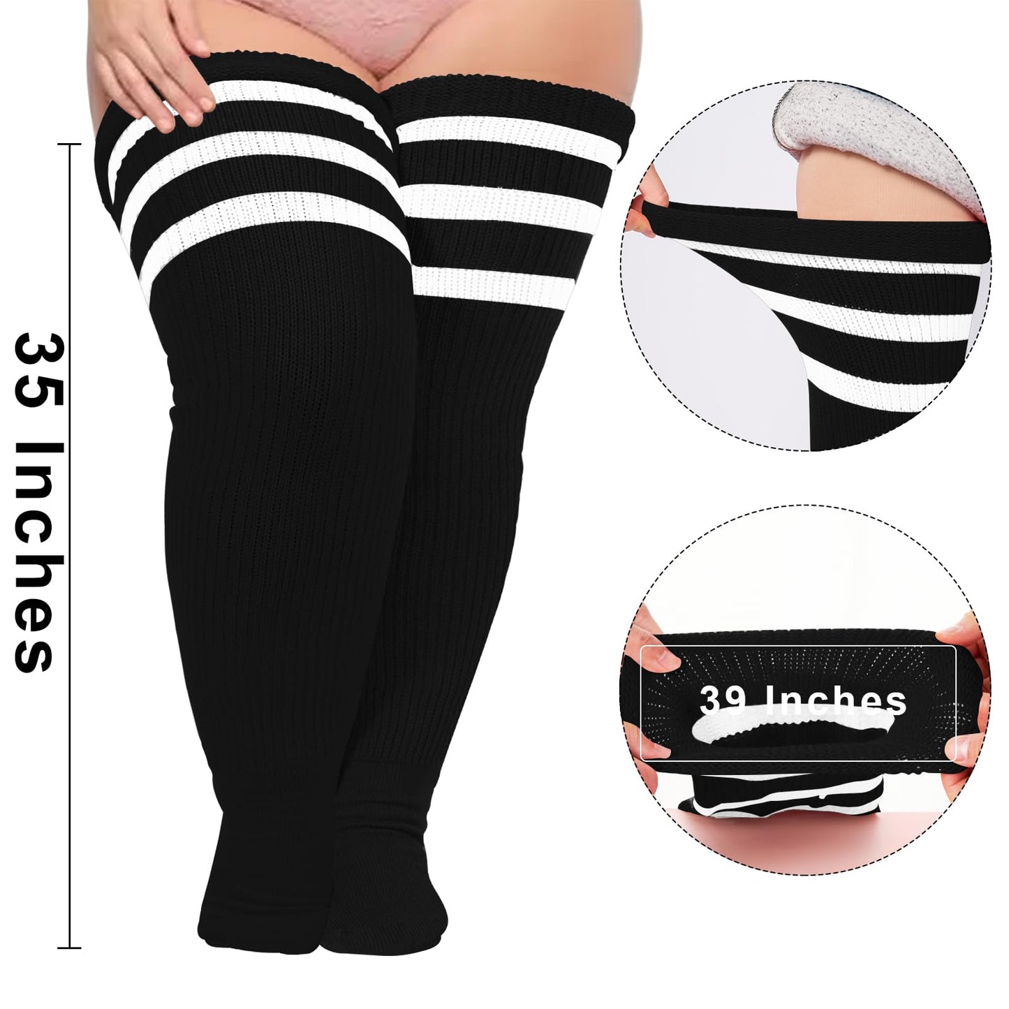 Plus Size Women's Extra Long Thigh High Stripes Socks