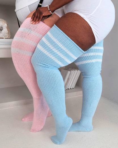 Plus Size Women's Extra Long Thigh High Stripes Socks