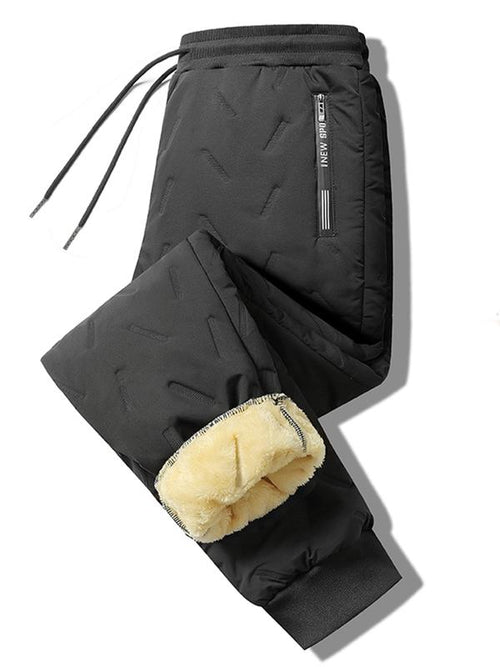Men's Warm Fleece-Lined Straight-Leg Jogger Pants with Zipper Pockets