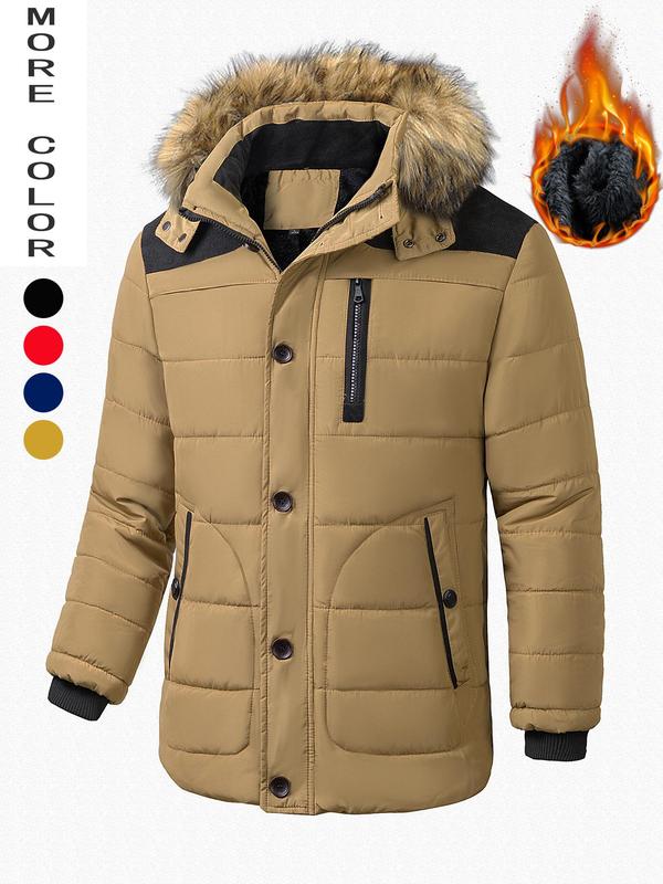Men's Contrast Faux Fur Trim Hooded Jacket