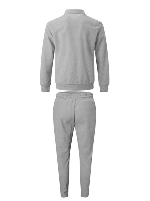 GGT Sporty Two-piece Set Men's Plain Zip Up Jacket & Drawstring Waist Pants Tracksuit Set