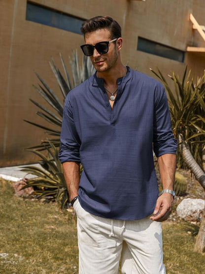 Men's Cotton Linen  Shirt Long Sleeve Hippie Casual Beach T Shirts Menswear