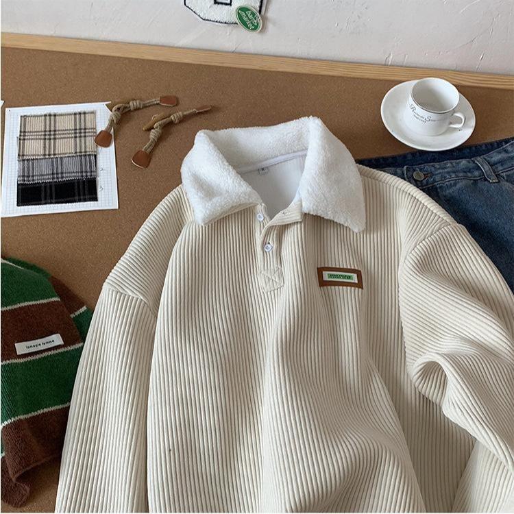 Corduroy Polo collar sweater couple autumn and winter style plus