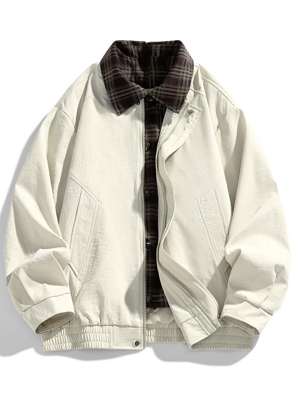 Men's Casual Loose-Fit Woven Jacket Vintage British Style Colorblock Design