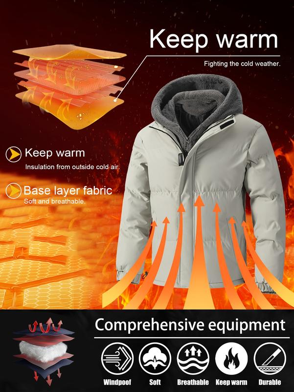 GGT Men's Thickened Windproof Winter Jacket - Cold-Resistant Warm Fleece Lined Hooded Coat
