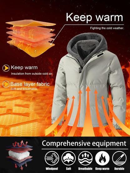 GGT Men's Thickened Windproof Winter Jacket - Cold-Resistant Warm Fleece Lined Hooded Coat