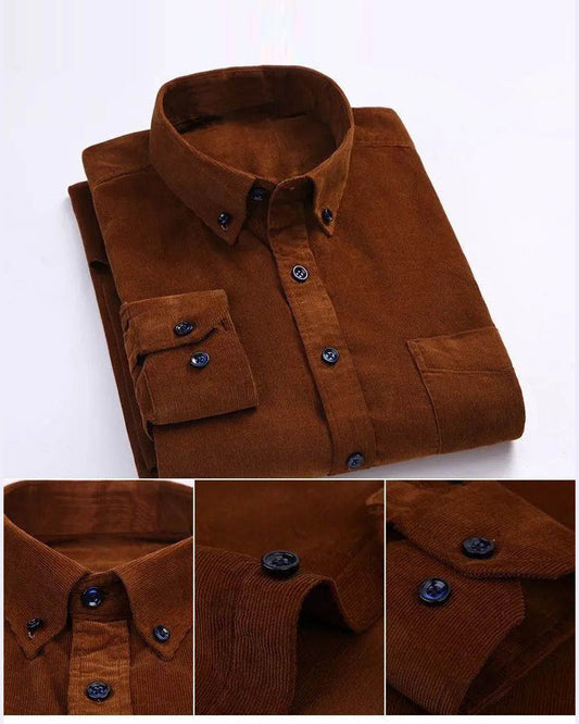 Men's Casual Corduroy Lined Cotton Long Sleeve Shirt S-4XL