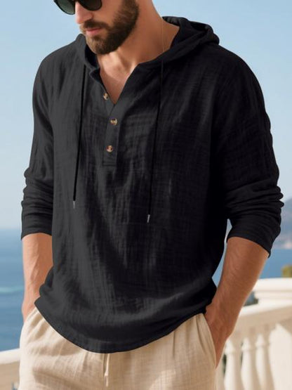 Men's Casual Long Sleeve Hooded Linen Shirt