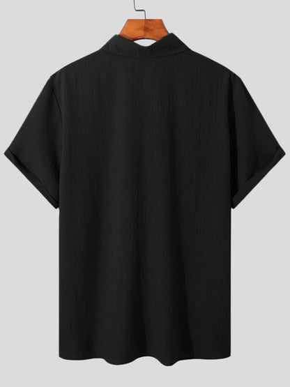 KZZ Summer Men's Textured Shirt and Tie Waist Suit Casual Suit