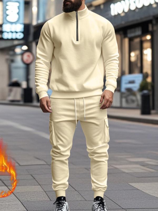 KZZ Men's Casual Fleece Lined Zipper Work Pants Set