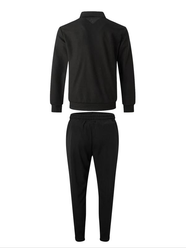GGT Sporty Two-piece Set Men's Plain Zip Up Jacket & Drawstring Waist Pants Tracksuit Set