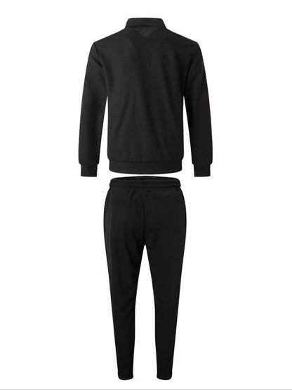 GGT Sporty Two-piece Set Men's Plain Zip Up Jacket & Drawstring Waist Pants Tracksuit Set