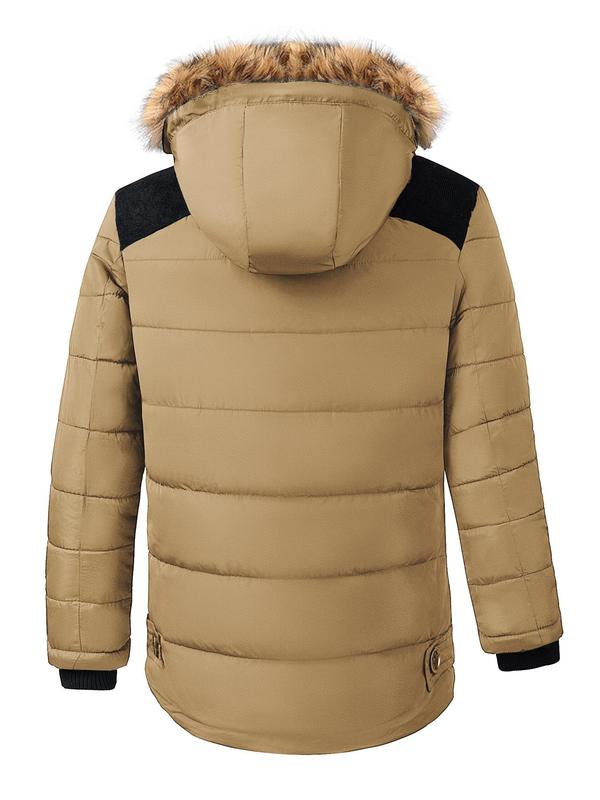 Men's Contrast Faux Fur Trim Hooded Jacket